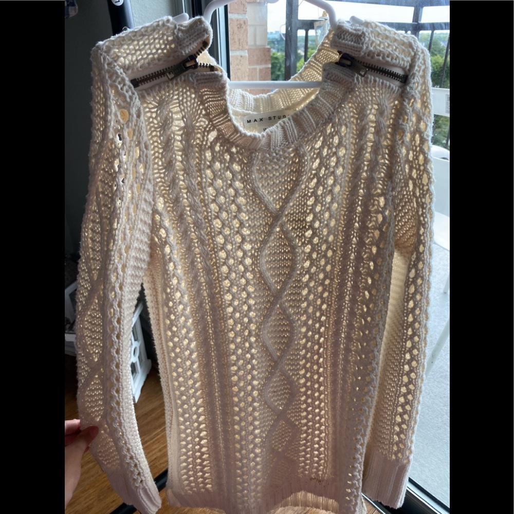 See thru white sweater over shirt